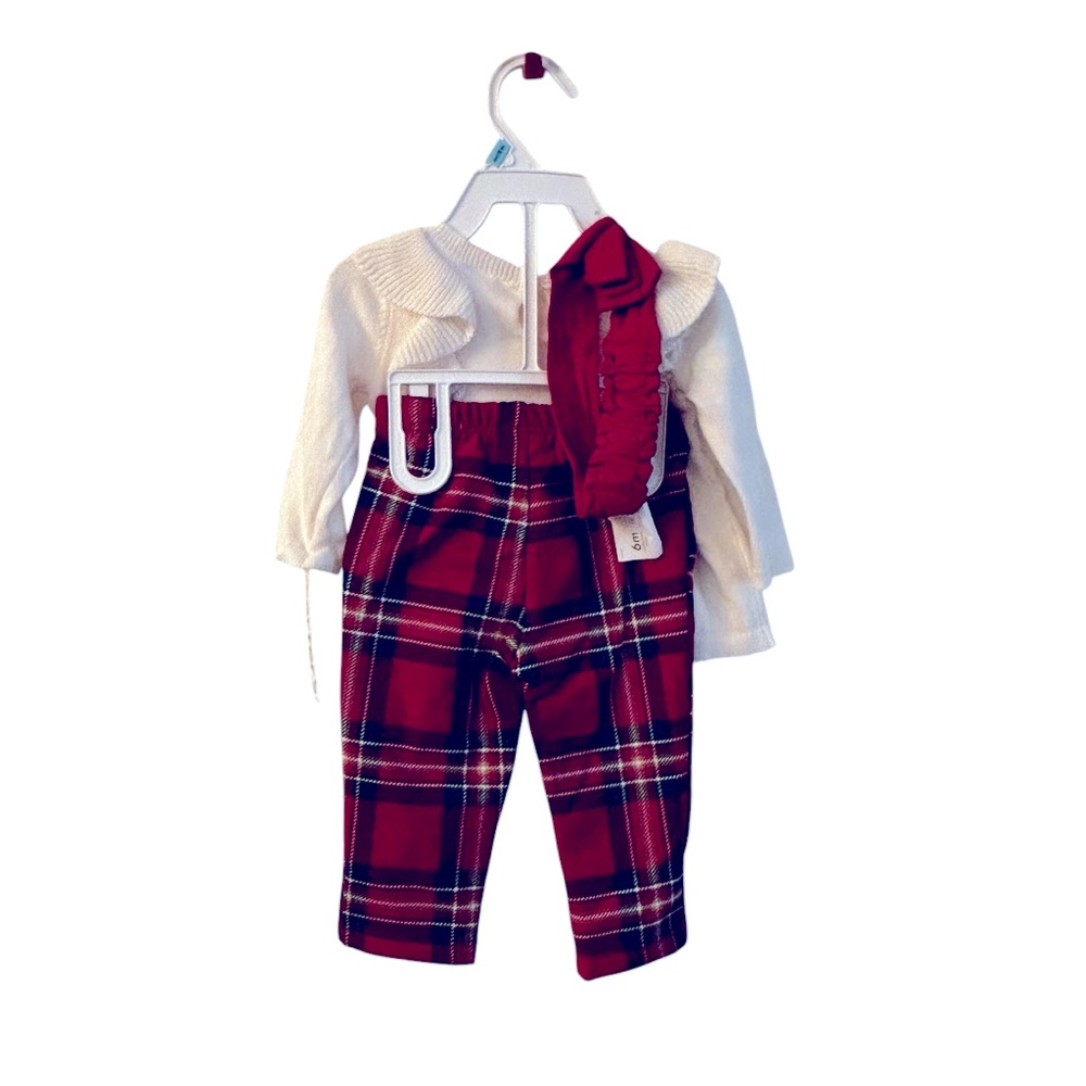 Carter's Red Plaid Pants with White Top NWT 6 months 10 0486 - Picture 4 of 6